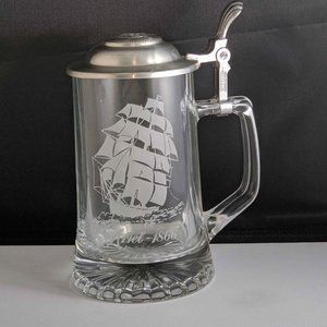 Nautical Themed Clear Beer Stein with Ship Ariel